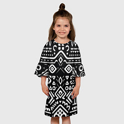 Платье клеш для девочки Черно-белый абстрактный паттерн, цвет: 3D-принт — фото 2