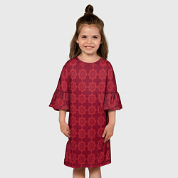Платье клеш для девочки Цветочный стилизованный паттерн бордовый, цвет: 3D-принт — фото 2