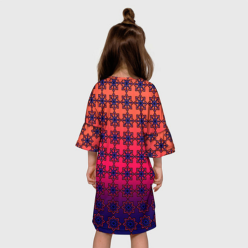 Детское платье Паттерн стилизованные цветы оранж-фиолетовый / 3D-принт – фото 4