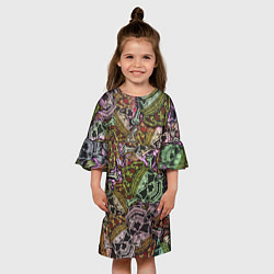 Платье клеш для девочки Череп с короной паттерн, цвет: 3D-принт — фото 2