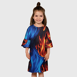 Платье клеш для девочки Огонь и вода как две стихии, цвет: 3D-принт — фото 2