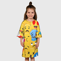 Платье клеш для девочки Смайлы разные эмоции, цвет: 3D-принт — фото 2