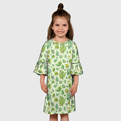 Платье клеш для девочки Акварельные листья с узором, цвет: 3D-принт — фото 2