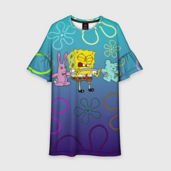 Платье клеш для девочки Spongebob workout, цвет: 3D-принт
