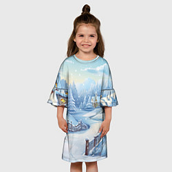 Платье клеш для девочки Снежная тропинка, цвет: 3D-принт — фото 2