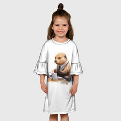 Платье клеш для девочки Выдра за компьютером, цвет: 3D-принт — фото 2