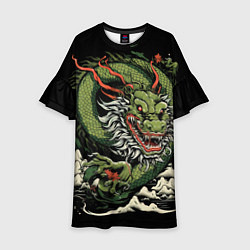 Платье клеш для девочки Символ года зеленый дракон, цвет: 3D-принт