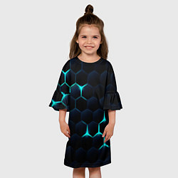 Платье клеш для девочки Бирюзовый сквозь чёрные соты, цвет: 3D-принт — фото 2