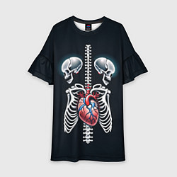 Платье клеш для девочки Два сросшихся скелета и сердце, цвет: 3D-принт