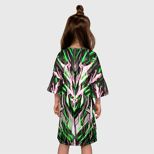 Детское платье Неоновый зелёный кибер череп / 3D-принт – фото 4