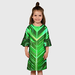Платье клеш для девочки Зелёные неон полосы киберпанк, цвет: 3D-принт — фото 2