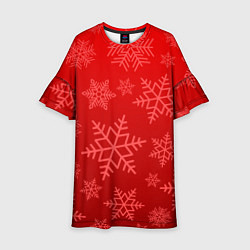 Платье клеш для девочки Красные снежинки, цвет: 3D-принт