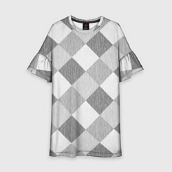 Платье клеш для девочки Серый плед геометрический узор с текстурой, цвет: 3D-принт