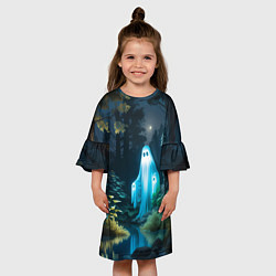 Платье клеш для девочки Призрак в лесу у воды, цвет: 3D-принт — фото 2