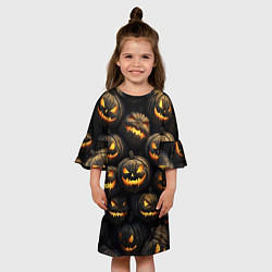 Платье клеш для девочки Зловещие хэллоуинские тыквы, цвет: 3D-принт — фото 2