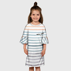 Платье клеш для девочки Море скрытое в полосках тельняшки чайка, цвет: 3D-принт — фото 2