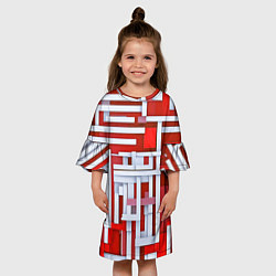 Платье клеш для девочки Полосы на красном фоне, цвет: 3D-принт — фото 2