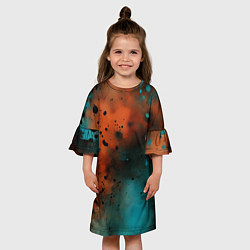 Платье клеш для девочки Акварельные брызги в оранжевом, цвет: 3D-принт — фото 2