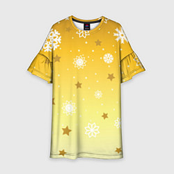 Платье клеш для девочки Снежинки и звезды на желтом, цвет: 3D-принт