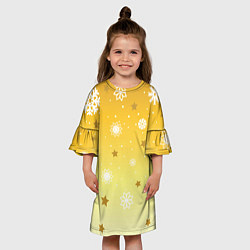 Платье клеш для девочки Снежинки и звезды на желтом, цвет: 3D-принт — фото 2