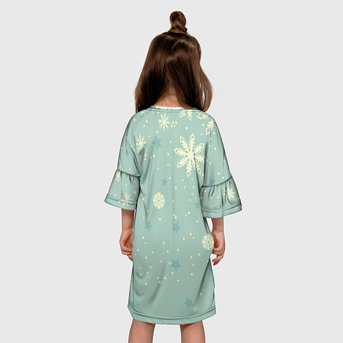 Детское платье Снежинки и звезды на матно зеленем / 3D-принт – фото 4