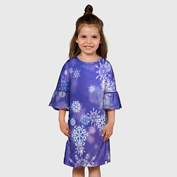 Платье клеш для девочки Крупные снежинки на фиолетовом, цвет: 3D-принт — фото 2