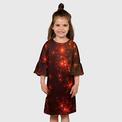 Платье клеш для девочки Абстрактные светящиеся красно оранжевые снежинки, цвет: 3D-принт — фото 2