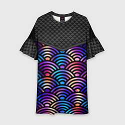 Платье клеш для девочки Сэйгайха - морские волны и северное сияние, цвет: 3D-принт