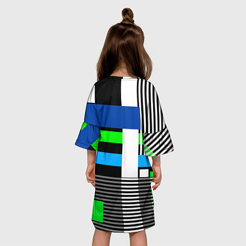 Детское платье Геометрический узор сине -зеленый в стиле пэчворк / 3D-принт – фото 4