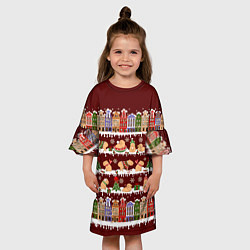 Платье клеш для девочки Капибара с семьей зимой, цвет: 3D-принт — фото 2