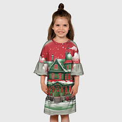 Платье клеш для девочки Рождественский дом, цвет: 3D-принт — фото 2