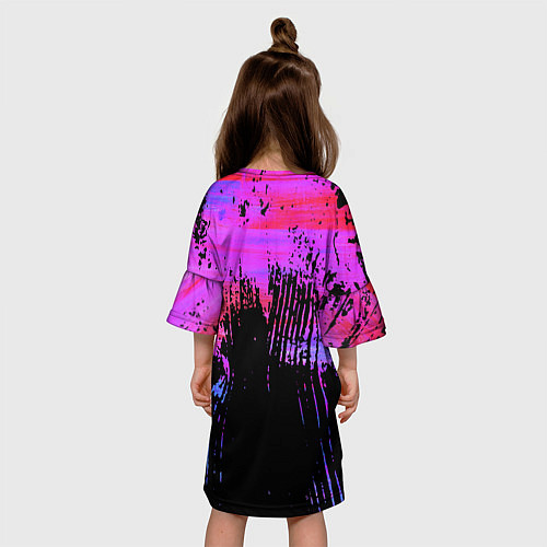 Детское платье Розово синий сочный гранж / 3D-принт – фото 4