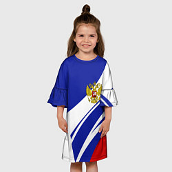 Платье клеш для девочки Герб России на абстрактных полосах, цвет: 3D-принт — фото 2