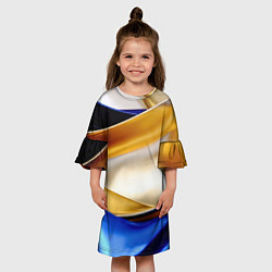 Платье клеш для девочки Белая желтая синяя абстракция, цвет: 3D-принт — фото 2
