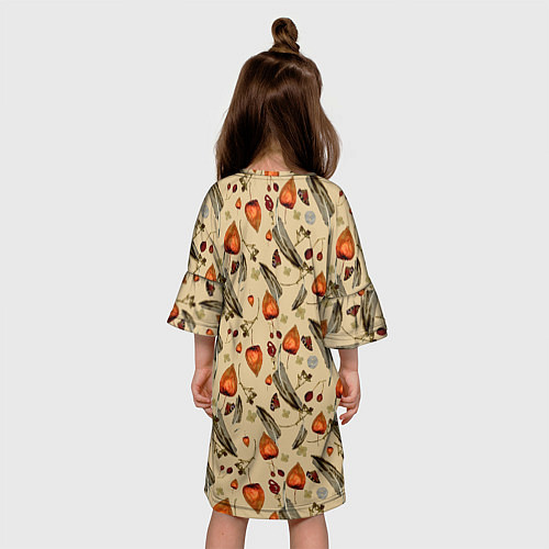 Детское платье Перья и физалис beige / 3D-принт – фото 4