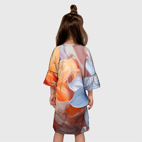 Детское платье Голубой и оранжевый цветок / 3D-принт – фото 4