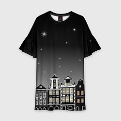 Платье клеш для девочки Ночной город и звездное небо, цвет: 3D-принт