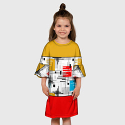 Платье клеш для девочки Узор красного горчичного цвета, цвет: 3D-принт — фото 2