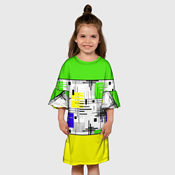Платье клеш для девочки Узор из полос желтого и зеленого цвета, цвет: 3D-принт — фото 2