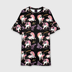 Платье клеш для девочки Единорог цветная грива, цвет: 3D-принт