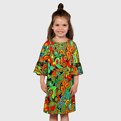 Платье клеш для девочки Индийский этнический орнамент пейсли, цвет: 3D-принт — фото 2
