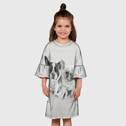 Платье клеш для девочки Французские бульдоги пара текстура стены, цвет: 3D-принт — фото 2