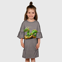Платье клеш для девочки Зелёный деревянный дракон на дереве талисман, цвет: 3D-принт — фото 2