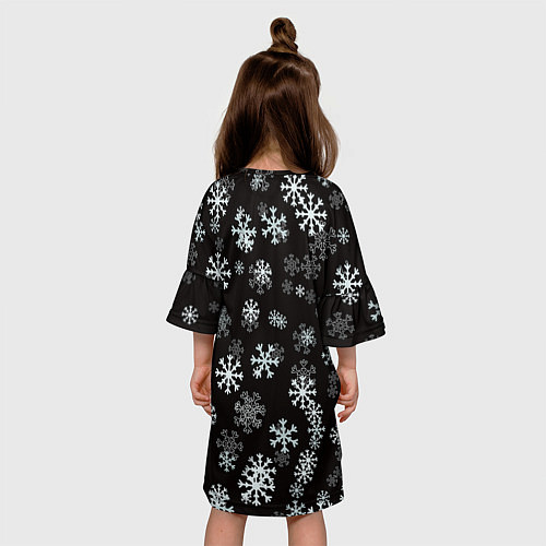 Детское платье Снежинки белые на черном / 3D-принт – фото 4