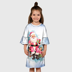 Платье клеш для девочки Акварельный ретро Санта Клаус, цвет: 3D-принт — фото 2