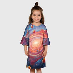Платье клеш для девочки Галактика в спирали, цвет: 3D-принт — фото 2
