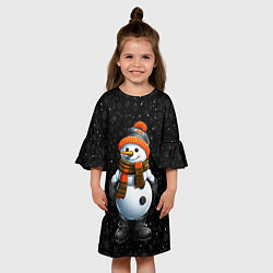 Платье клеш для девочки Снеговик и снежинки, цвет: 3D-принт — фото 2