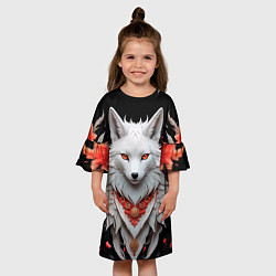 Платье клеш для девочки Белая лисица - кицунэ, цвет: 3D-принт — фото 2