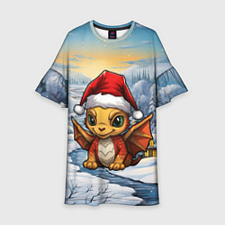 Платье клеш для девочки Дракоша 2024 новогодний символ года, цвет: 3D-принт