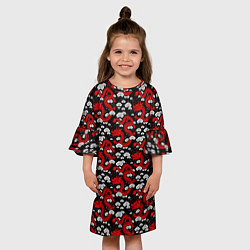 Платье клеш для девочки Красный дракон на черном фоне, цвет: 3D-принт — фото 2